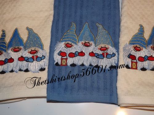 Embroidered Gnome Elf Dwarf Dish Towel 