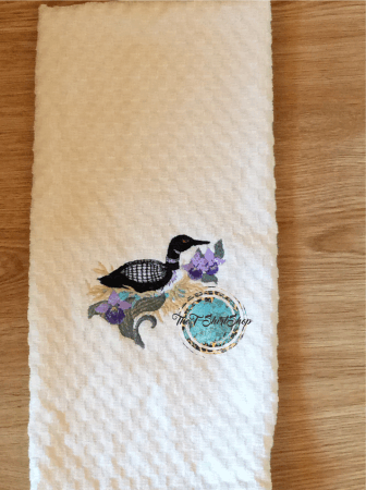 Embroidered Loon Lady Slippers Waffle Dish Towel 